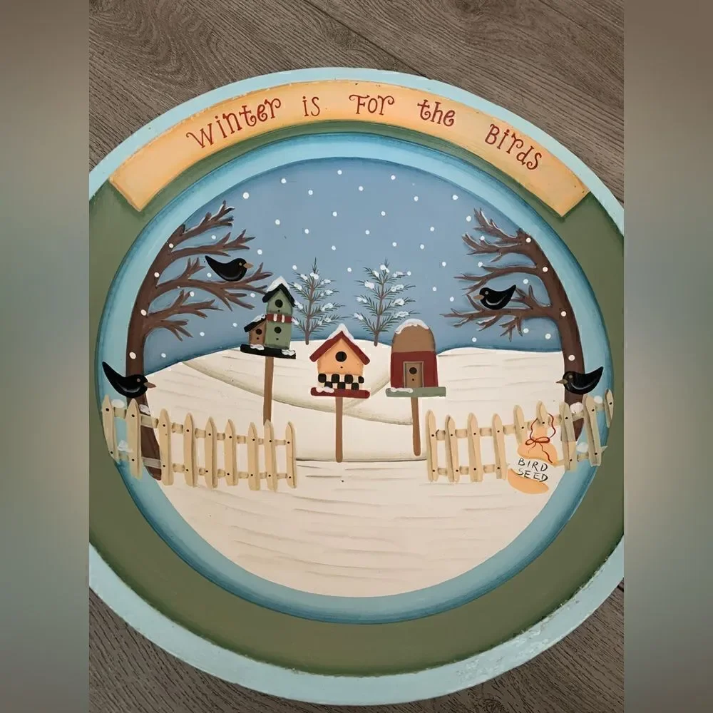Large wooden bowl used for winter decoration